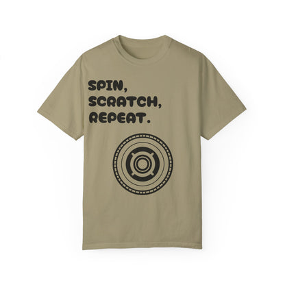 Garment-Dyed T-shirt - 'Spin, Scratch, Repeat' Fun Tee