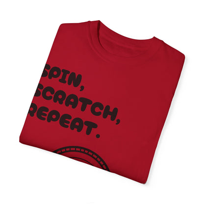 Garment-Dyed T-shirt - 'Spin, Scratch, Repeat' Fun Tee