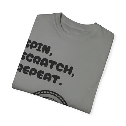 Garment-Dyed T-shirt - 'Spin, Scratch, Repeat' Fun Tee