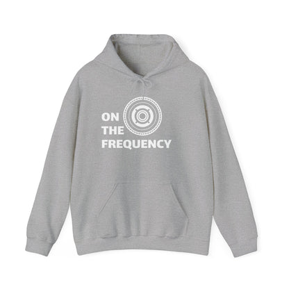 On The Frequency Unisex Heavy Blend Hoodie - Cozy Music Vibe, Ideal for Music Lovers and Gift Giving