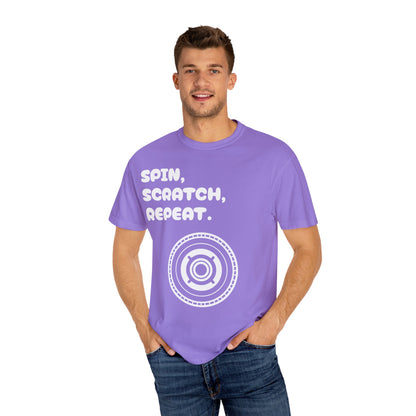 Garment-Dyed T-shirt - 'Spin, Scratch, Repeat' Fun Tee