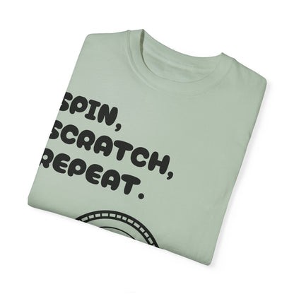 Garment-Dyed T-shirt - 'Spin, Scratch, Repeat' Fun Tee