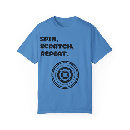 Garment-Dyed T-shirt - 'Spin, Scratch, Repeat' Fun Tee