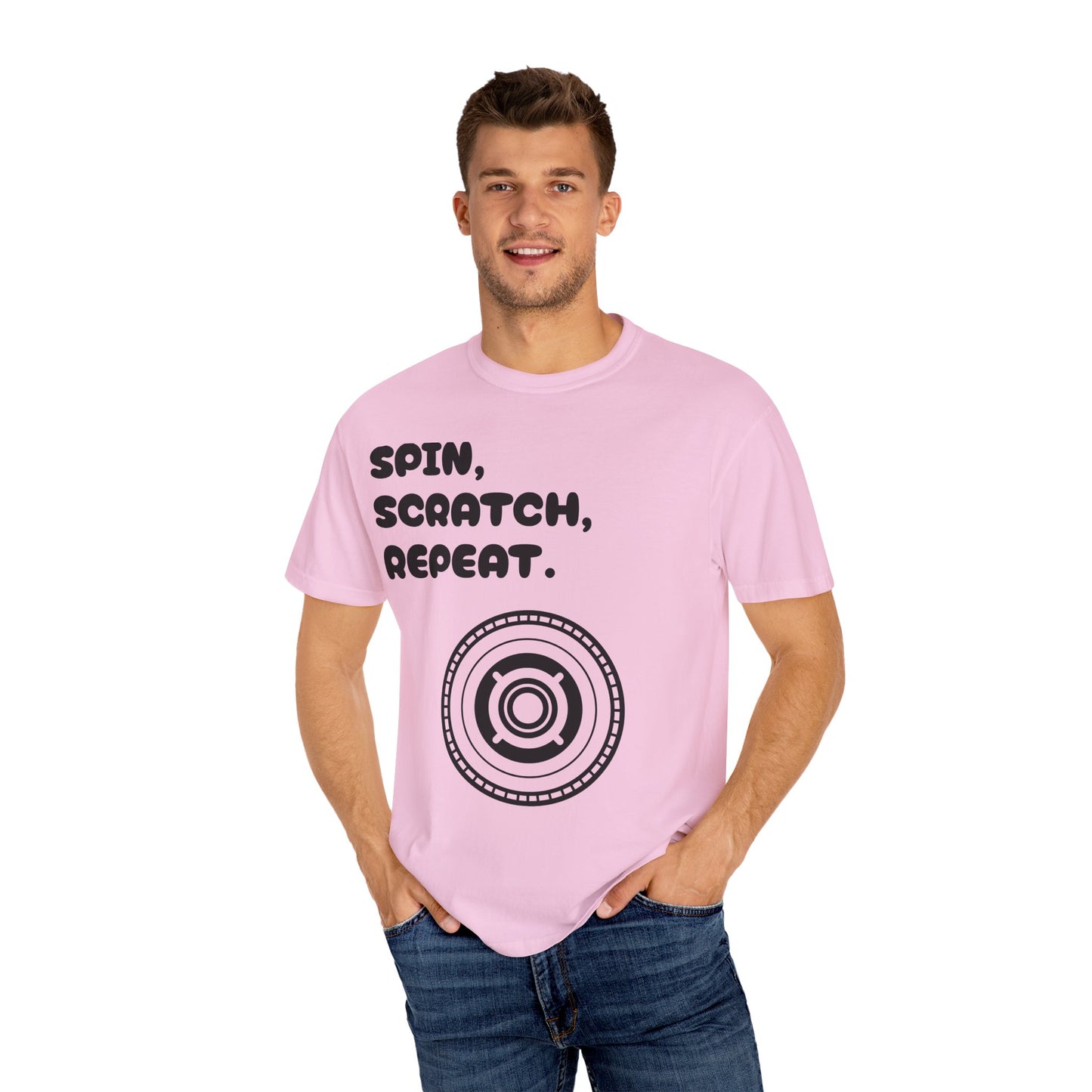 Garment-Dyed T-shirt - 'Spin, Scratch, Repeat' Fun Tee