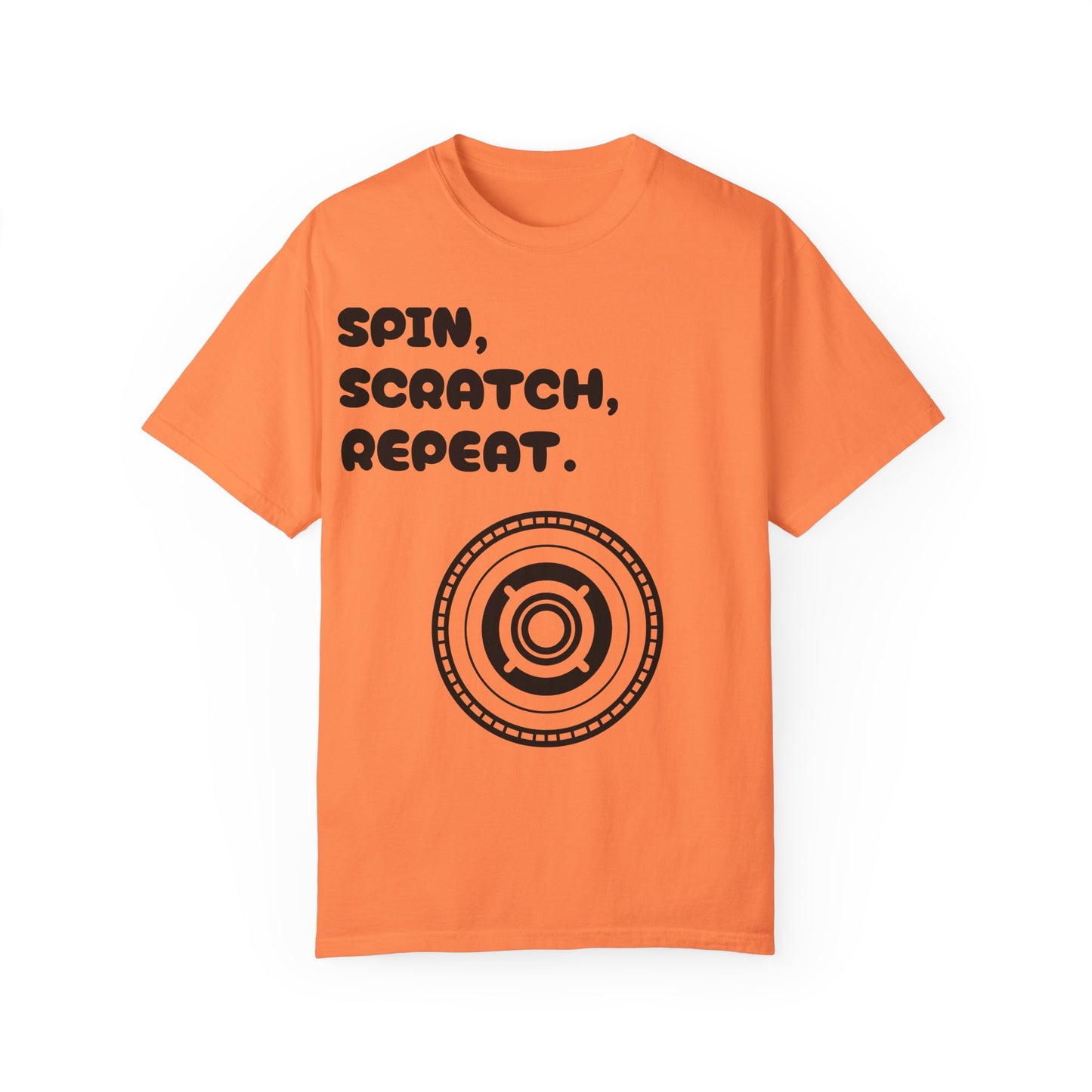 Garment-Dyed T-shirt - 'Spin, Scratch, Repeat' Fun Tee