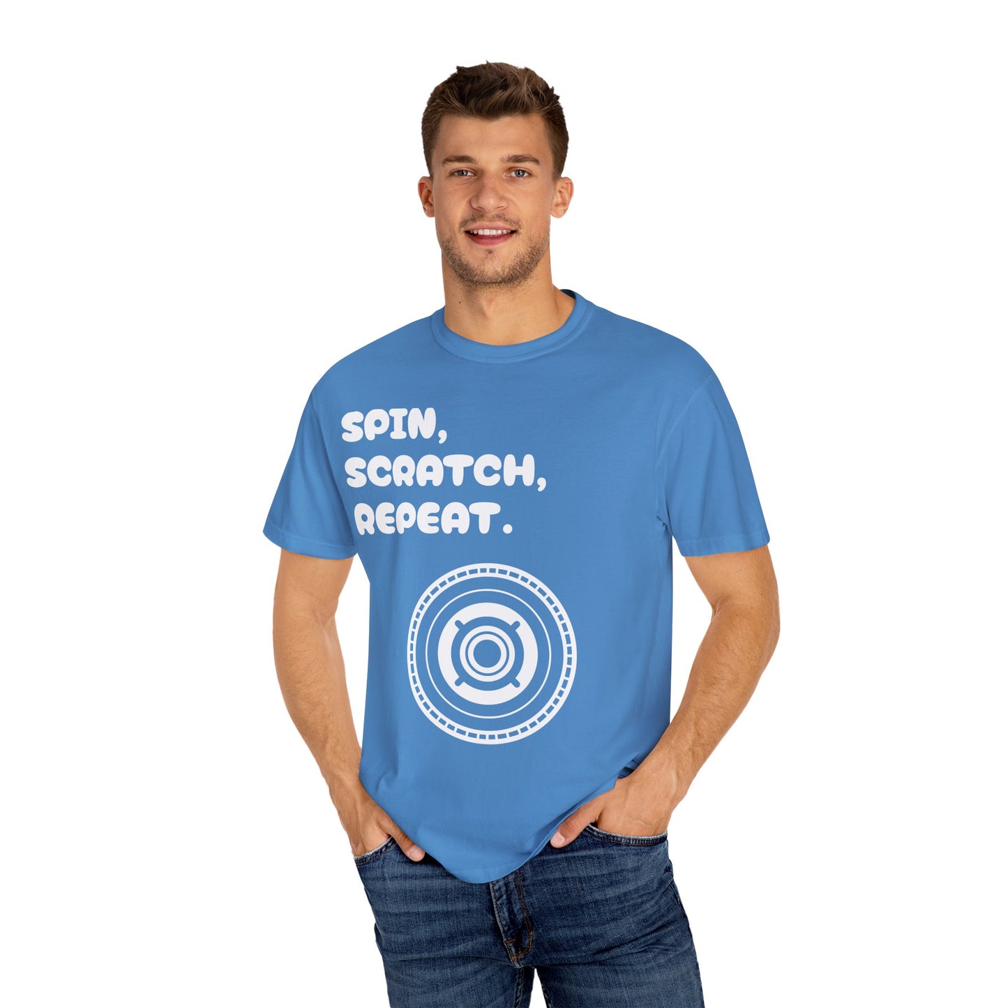 Garment-Dyed T-shirt - 'Spin, Scratch, Repeat' Fun Tee