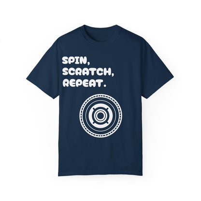 Garment-Dyed T-shirt - 'Spin, Scratch, Repeat' Fun Tee