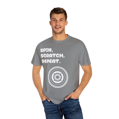 Garment-Dyed T-shirt - 'Spin, Scratch, Repeat' Fun Tee