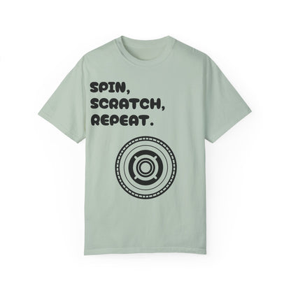 Garment-Dyed T-shirt - 'Spin, Scratch, Repeat' Fun Tee