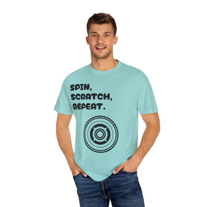 Garment-Dyed T-shirt - 'Spin, Scratch, Repeat' Fun Tee