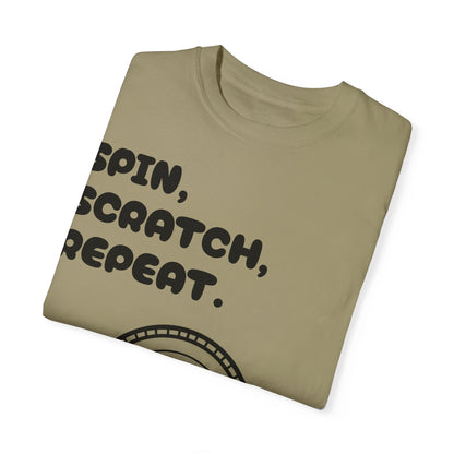 Garment-Dyed T-shirt - 'Spin, Scratch, Repeat' Fun Tee