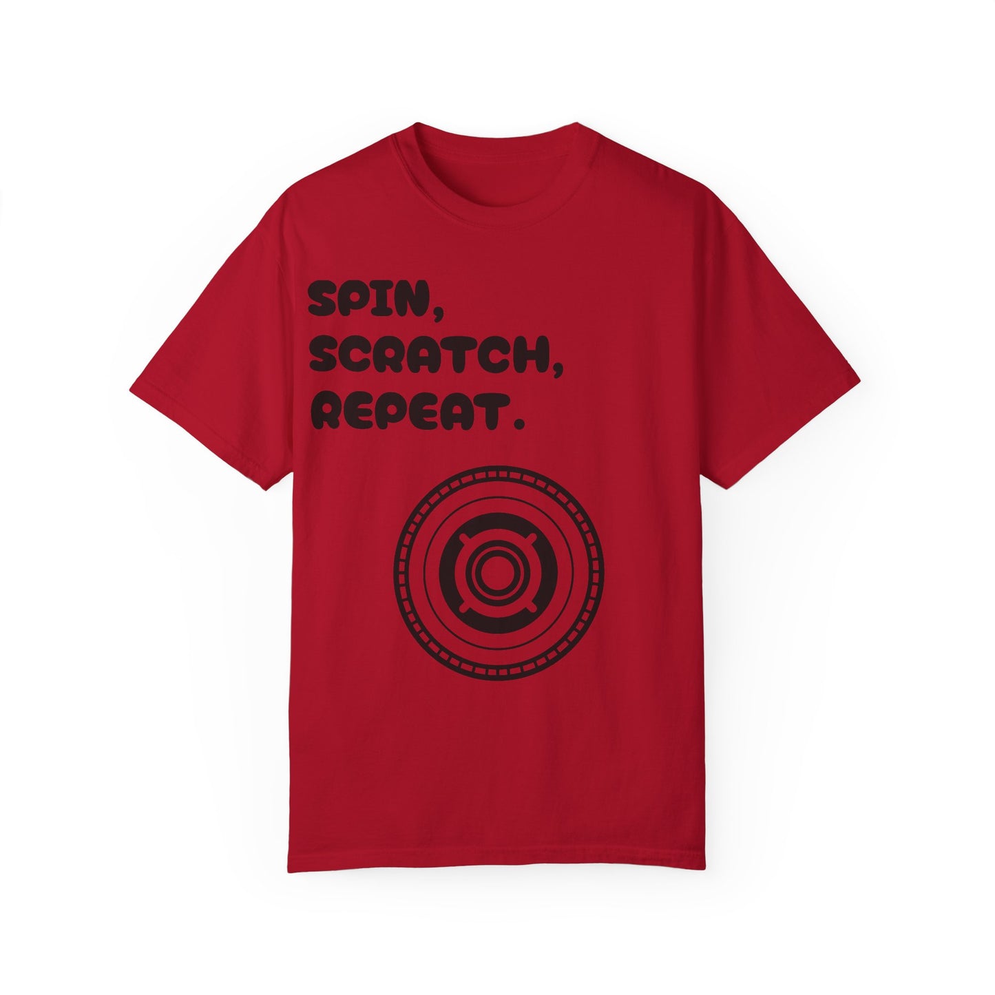 Garment-Dyed T-shirt - 'Spin, Scratch, Repeat' Fun Tee