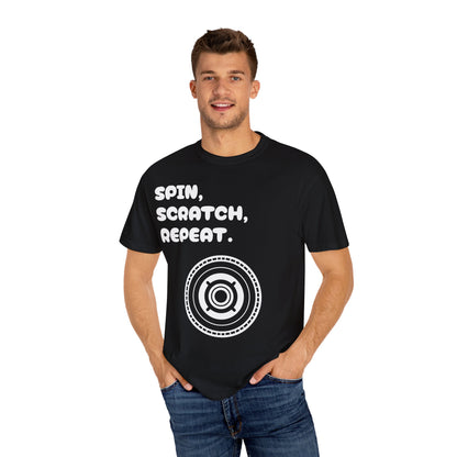 Garment-Dyed T-shirt - 'Spin, Scratch, Repeat' Fun Tee