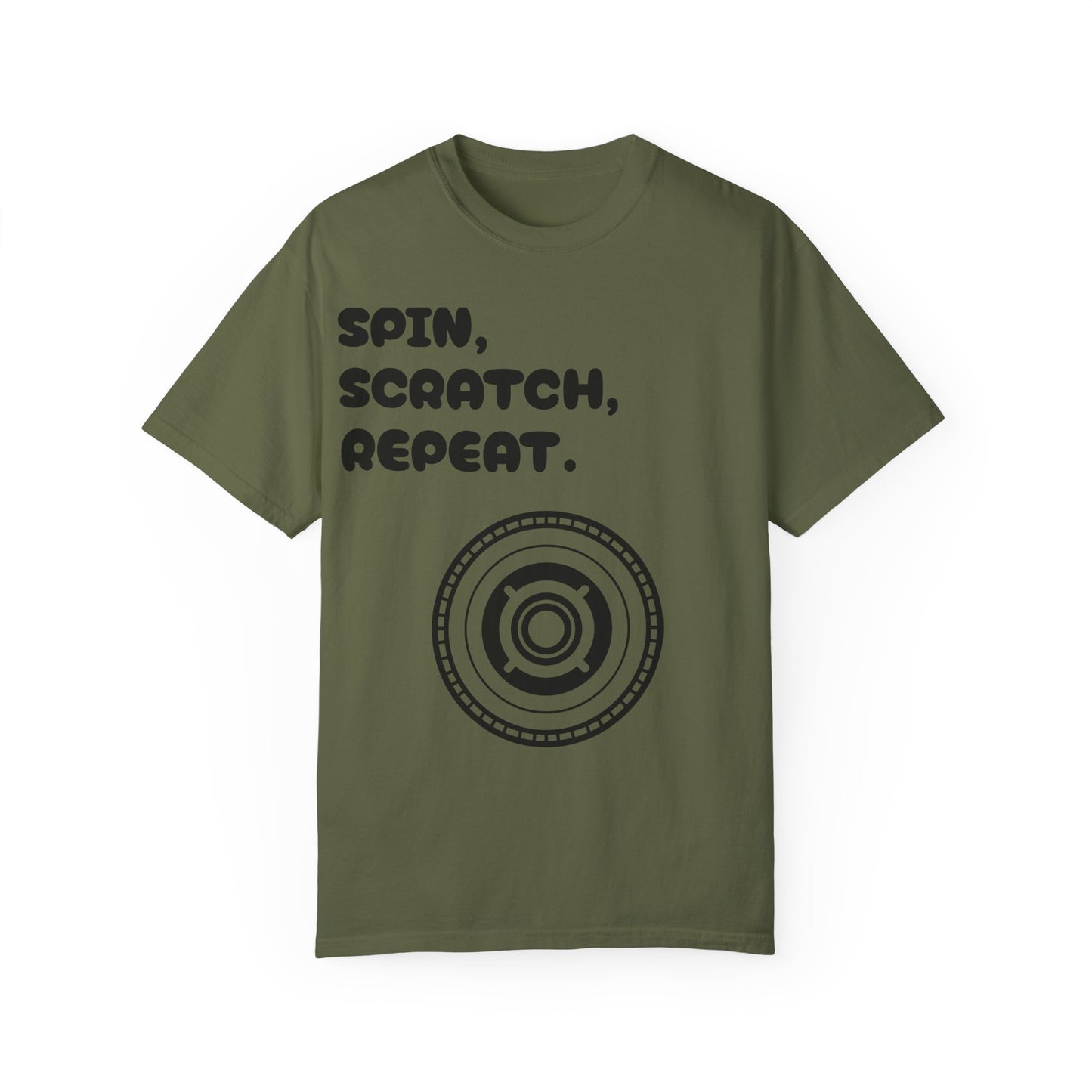 Garment-Dyed T-shirt - 'Spin, Scratch, Repeat' Fun Tee